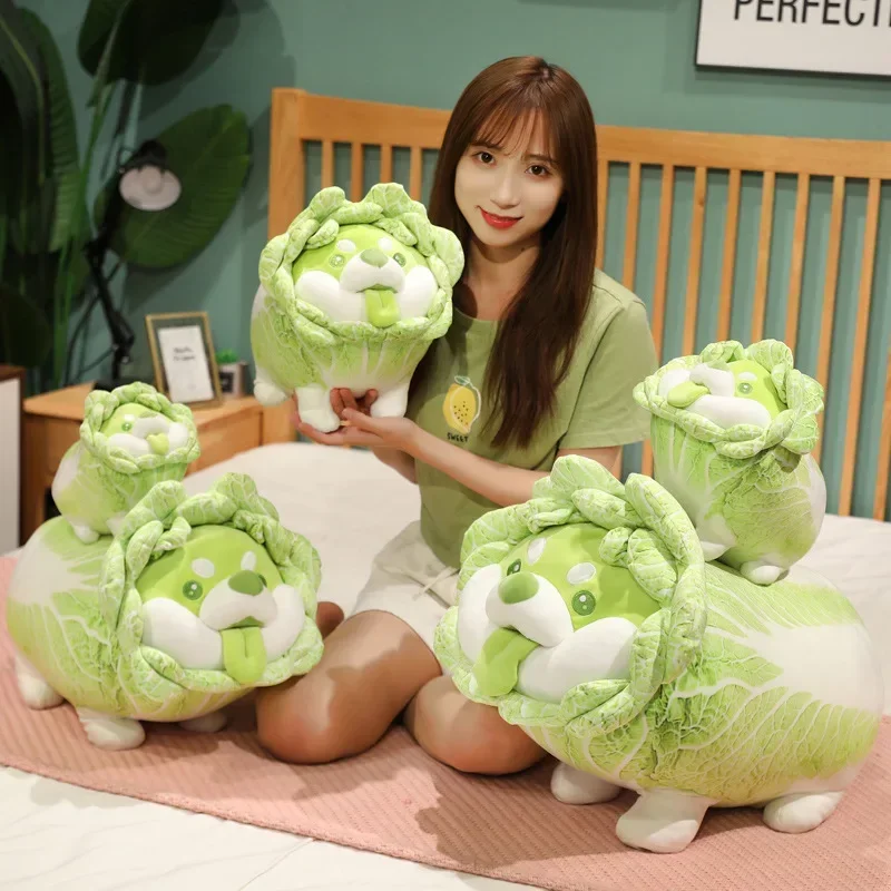 New 22/30/35cm Lovely Dog Plush Doll Green Funny Cabbage Shape Dog Vegetable Fairy Plush Toy Room Decor Pillow Toys  Child Gift