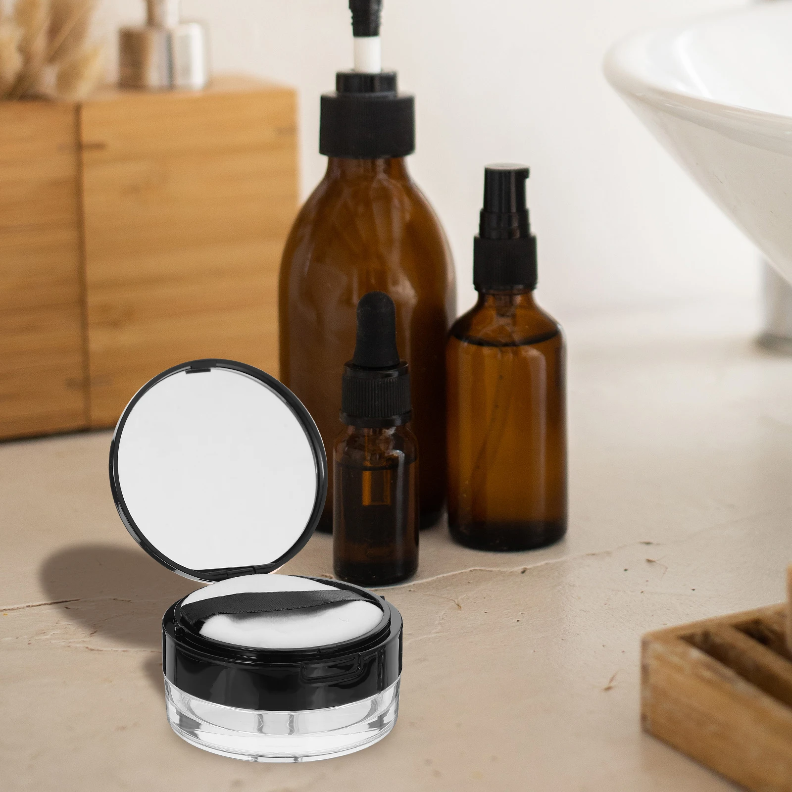 

Portable Loose Powder Box Plastic Refillable Container Mirror Powder Puff Makeup Case Travel Compact Small Durable
