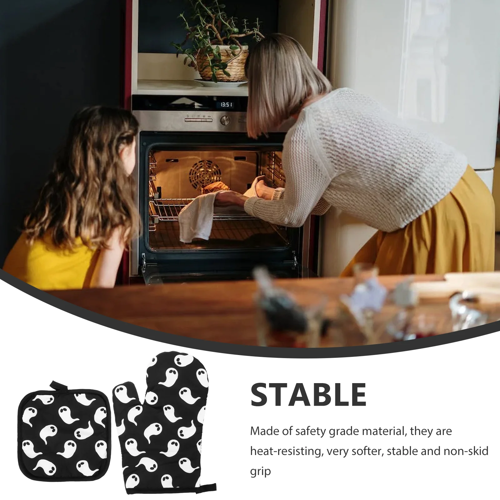 Food Oven Gloves Halloween Microwave Pad for Cooking Kitchen Mitt Non-slip Mitten and