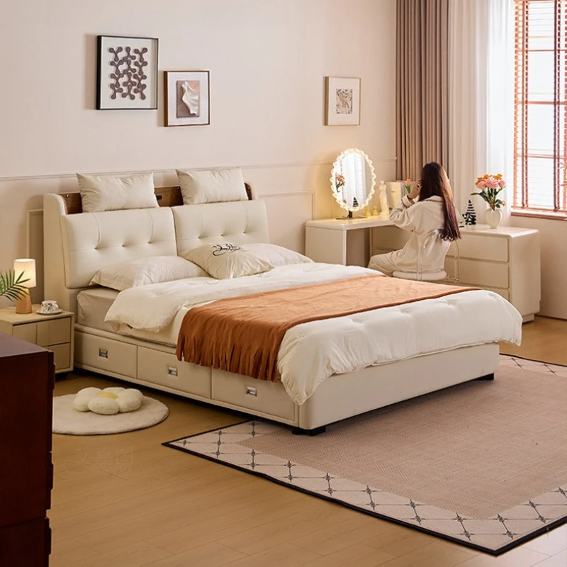 Translational storage Double bed Multifunctional high-end atmospheric bedroom bed comfortable lit 2 personnes furniture home