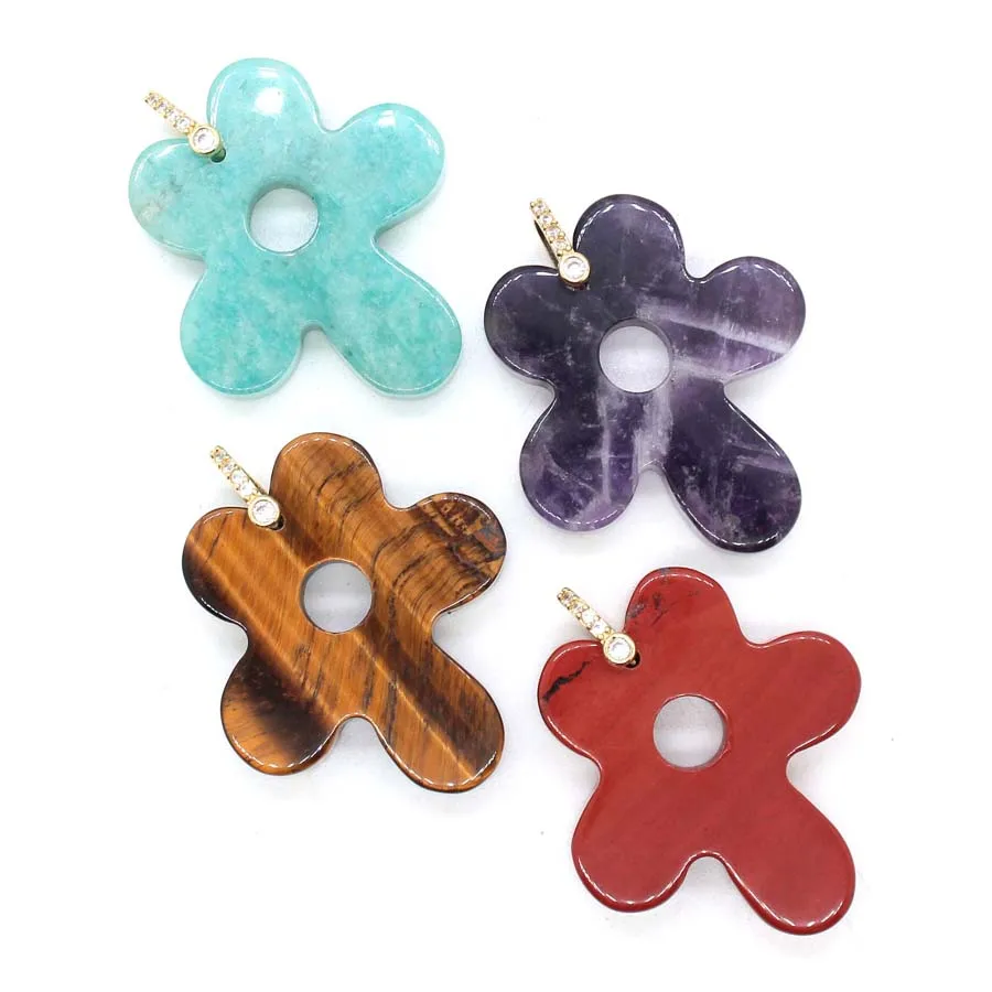 Charms Natural Healing Crystal Flower Stone Pendants For Women DIY Necklace Amethyst Rose Quartz Agate Choice Men Jewelry Making