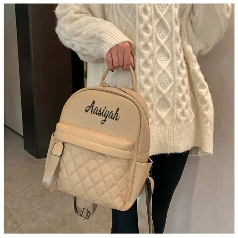 Embroidery Name Backpack Women\'s PU Bag Fashion Ladies Gift High Quality PU Backpack Personalized Girls Outdoor Small Backpack