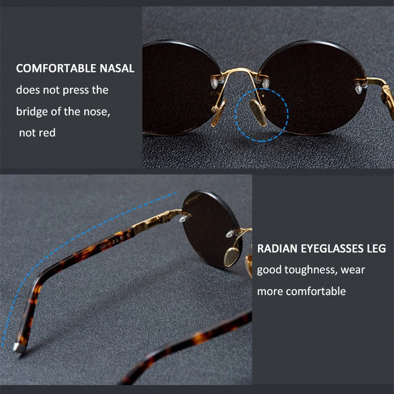 Natural Crystal Stone Sun Glasses Man Round Rimless Glass Sunglasses Woman Luxury Brown Mineral Lens Acetate Frame Anti Scratch