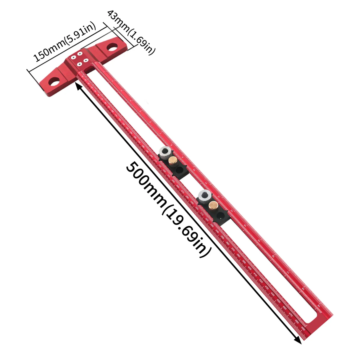 2 in 1 Drilling Positioning Scoring Ruler with 3-10mm DrillAlloy Scriber Marking T Square Multifunctional Dowelling Jig Diy Tool