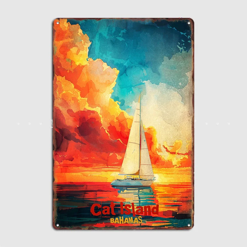 Cat Island Art Travel Scenery Sights Retro Poster Metal Sign Garage Club Indoor Room Wall Decor Custom Tin Home Decor
