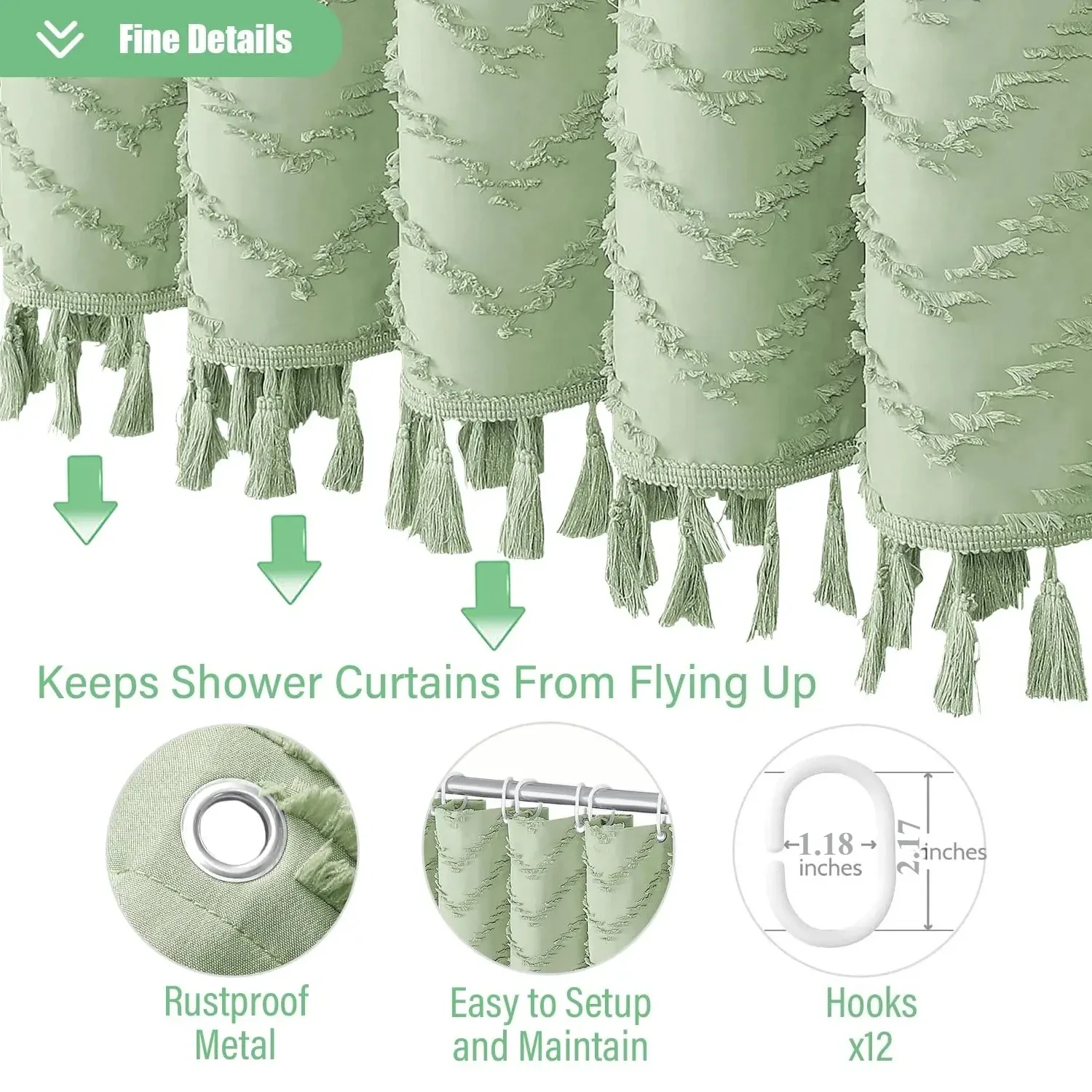 1PC White Tassel Woven Fabric Waterproof Bathroom Curtains With Hooks Modern Bathtub Curtain Bathroom Accessories For Home Hotel