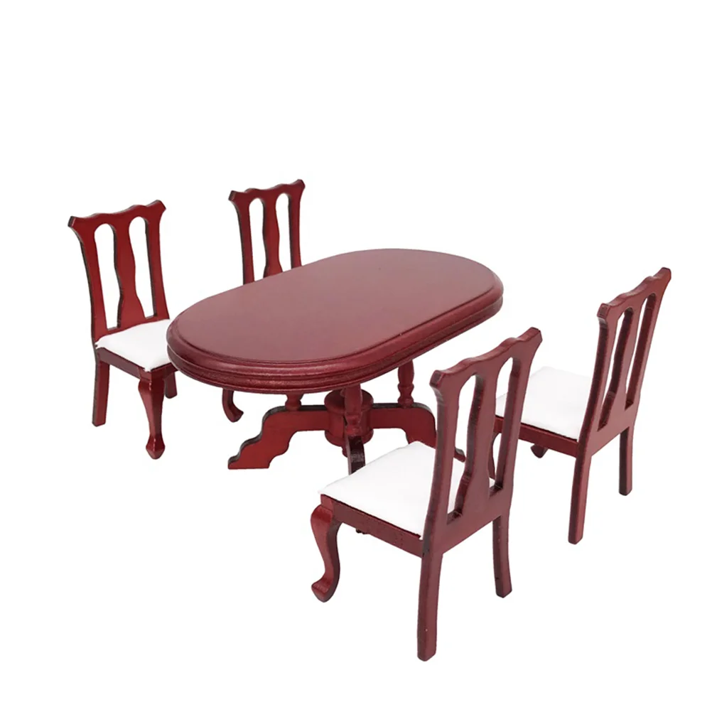 1 Set 1:12 Mini House Miniature Furniture Wooden Dining Table and Chair Mini House Kitchen Decor Ornament