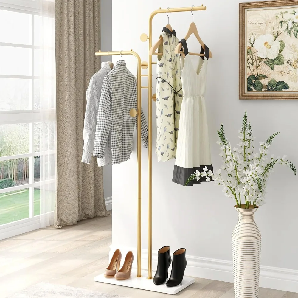

Modern Gold Coat Racks Freestanding Hall Coat Tree,Hat Racks with Marble Base & Coat Hanger with Umbrella