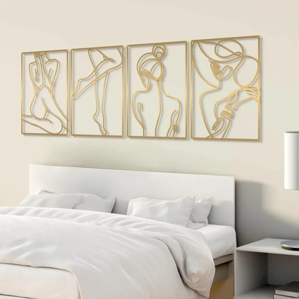 

4 Pack Gold Wall Art Décor, Minimalist Décor Single Line Art Wall Décor, Real Metal Wall Art
