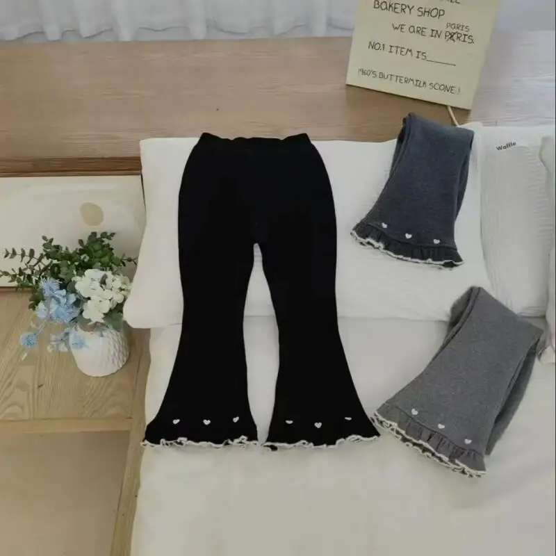 Long Pants for Wearing Outside Child Kawaii New Style Casual Clothing Autumn and Winter Bell Bottoms Girl Slim Fit Baby Micro