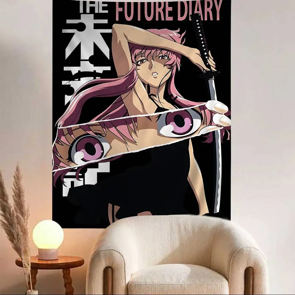 Figura de Anime Mirai Nikki, diario del futuro, tapiz de Anime, alfombras de pared de flores Hippie, decoración de dormitorio, colgante de pared Hippie barato