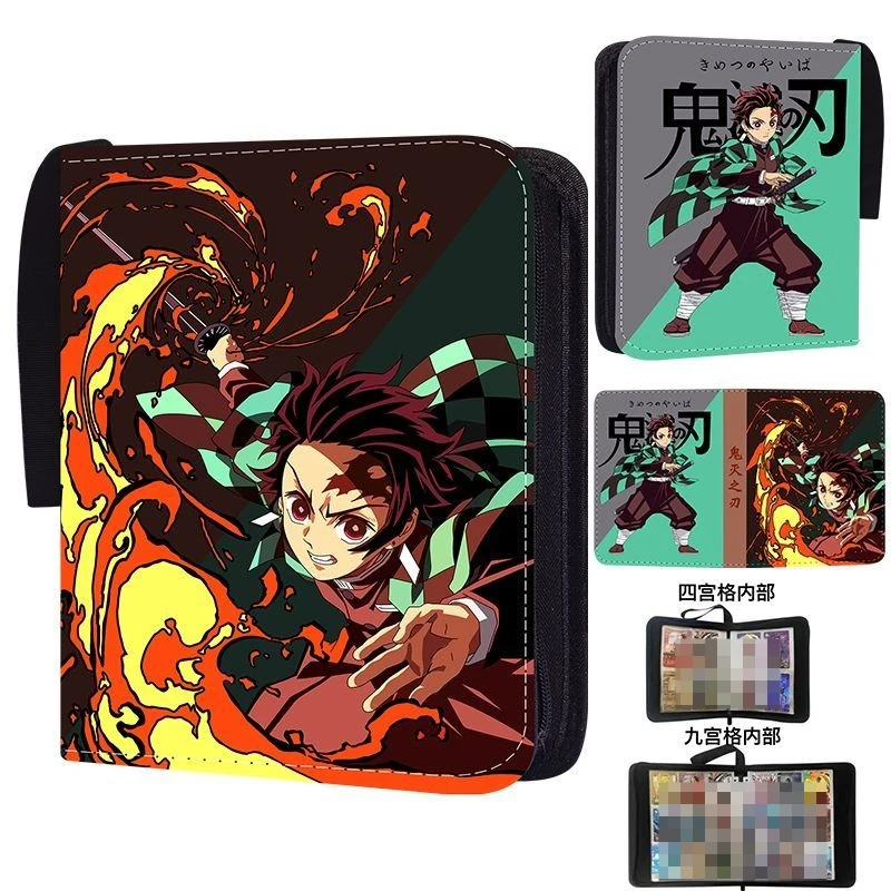 Demon Slayer Tanjiro Kamado Nezuko Kreativer, hochwertiger Anime-Cartoon-Druck, PU-Leder, Reißverschluss, neun Gitter, Kartenaufbewahrung, Buch, Geschenk – Detail 2