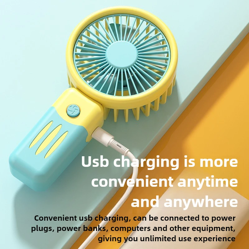 مروحة صيفية صغيرة محمولة باليد، مروحة كرتونية لطيفة لسطح المكتب للطلاب، شحن USB، أنماط متعددة وألوان كتم الصوت