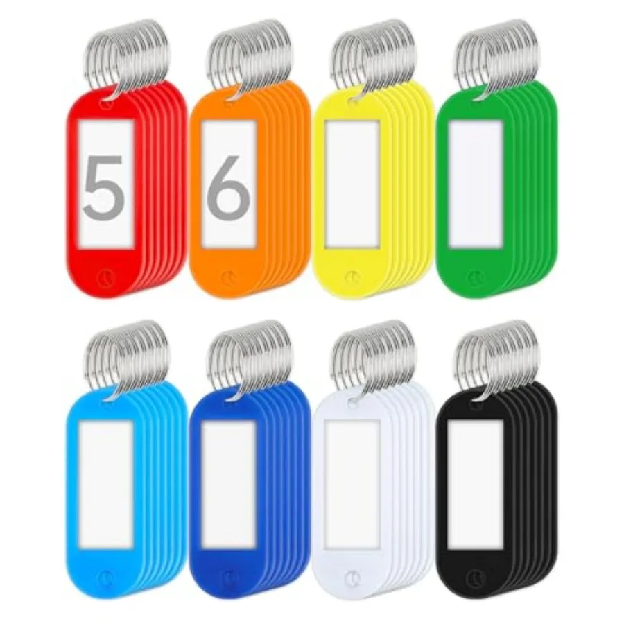 

Pack Plastic Key Tags with Key Chain Ring, Writeable Key Label Tags - 8 Colors