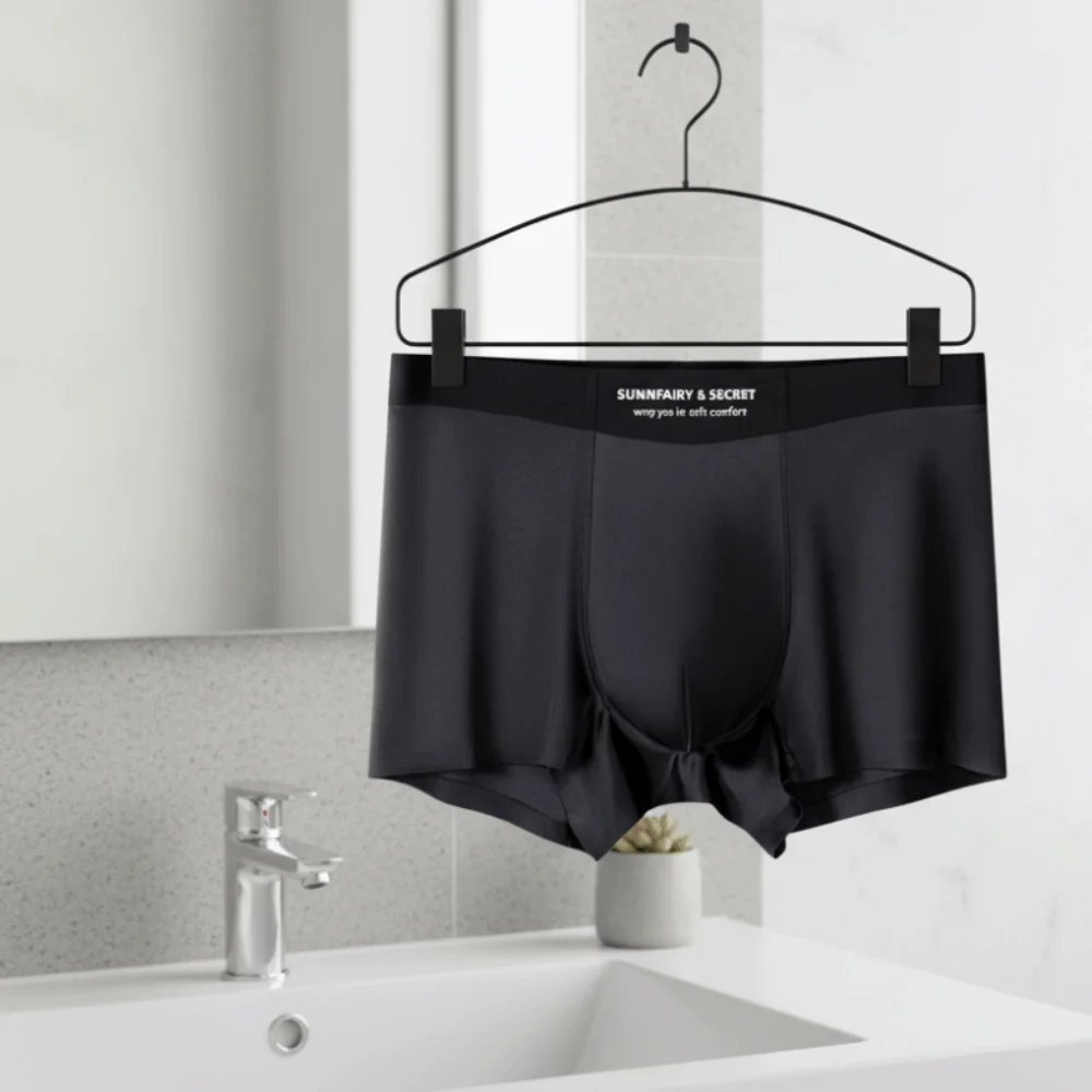 Fashion Thin Satin Silk Boxer Briefs Seamless Mid Waist Ice Silk Boxers Underpants Lingerie Underwear for Men Men