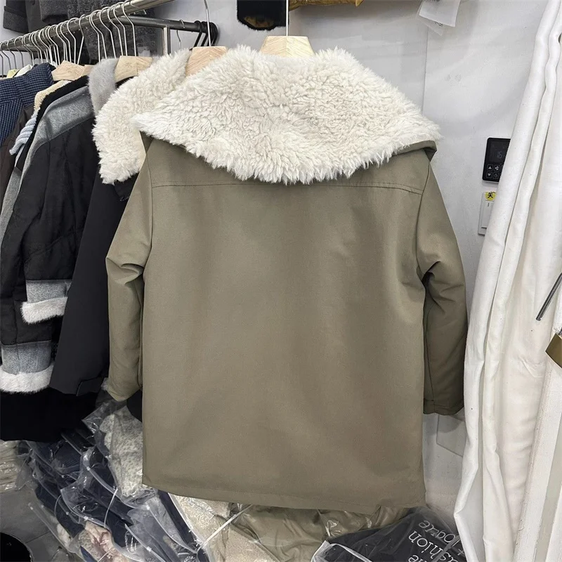 ファッションビッグカラーぬいぐるみ厚手カジュアルコットンコート女性新作2025冬ジャケットワークウェアスタイルパーカーコートトップス女性用