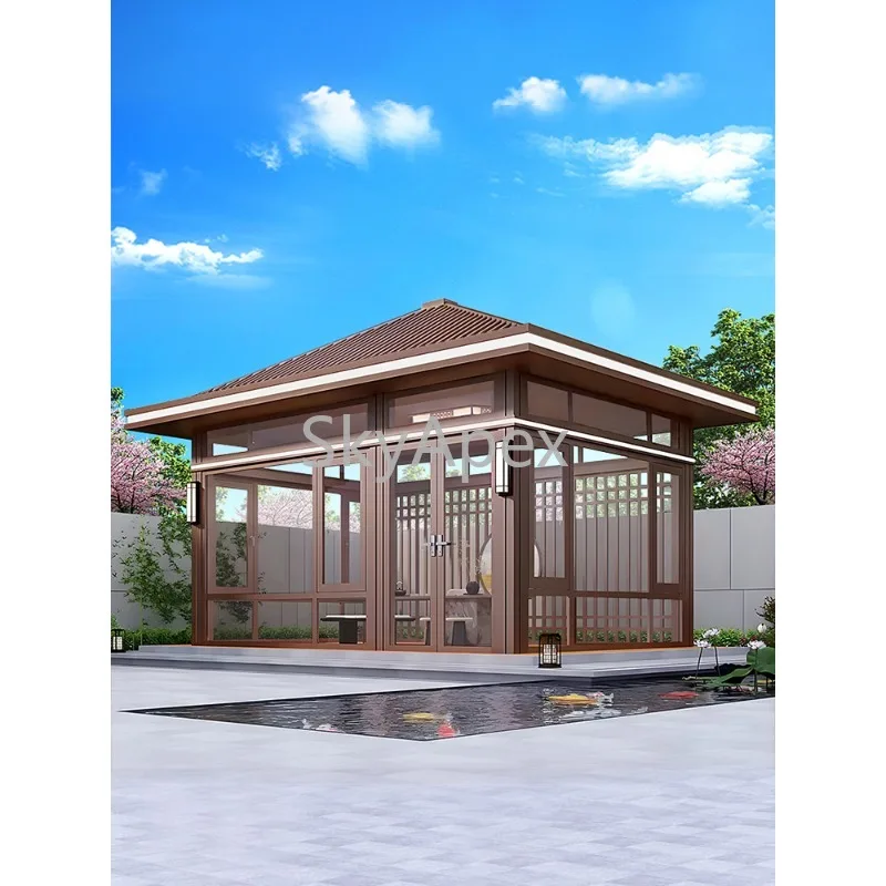 تخصيص جناح سبائك الألومنيوم جديد الصينية الحديثة غرفة الشمس غرفة الشاي أربعة ركن جناح للفيلا فناء حديقة في الهواء الطلق