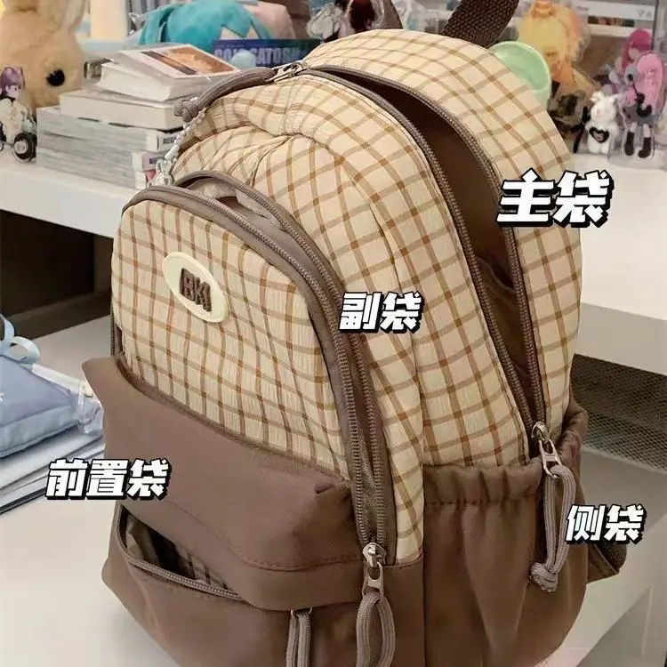 Fashion Cute Plaid Backpack Large-capacity Student Schoolbag Textbook Storage Bag Travel Commuter Backpacks Satchels Woman Bags