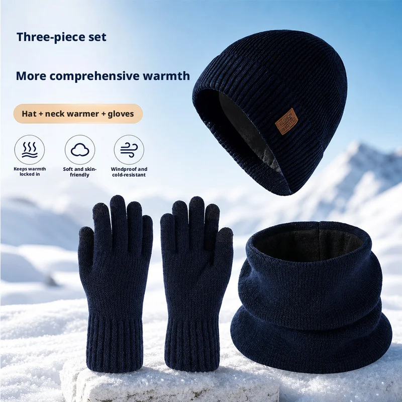 thickened warm autumn winter unisex knit hat scarf glove three piece set outdoor cold proof windproof comfortable versatile thre