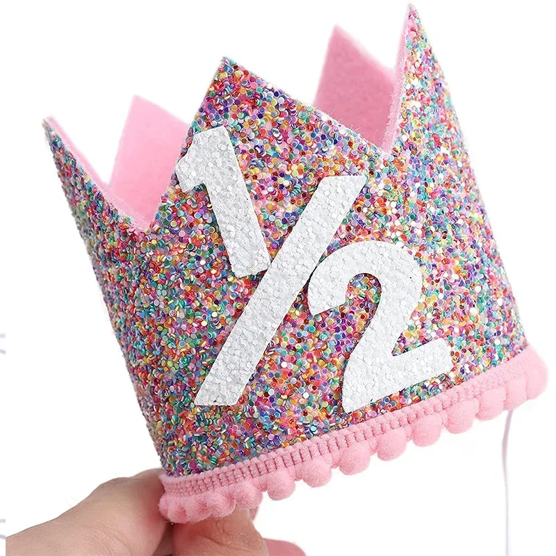 Kids 1/2 1 2 3 4 5 6 Year Old Birthday Hat Mini Princess Crown Headband Baby Girls Birthday Baby Shower Party Decoration Hats