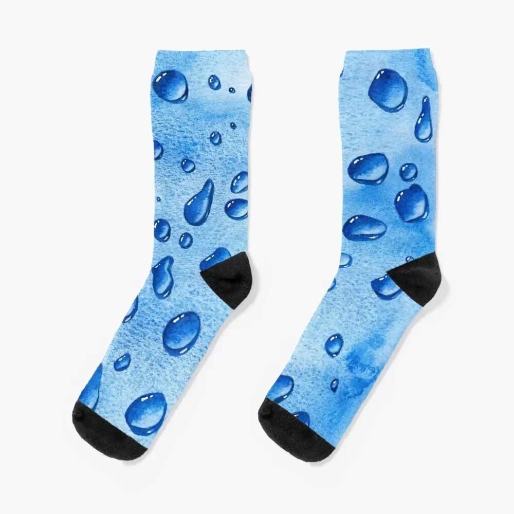 Water Droplets On A Blue Watercolour Background Socks new year summer golf Boy Socks Women's