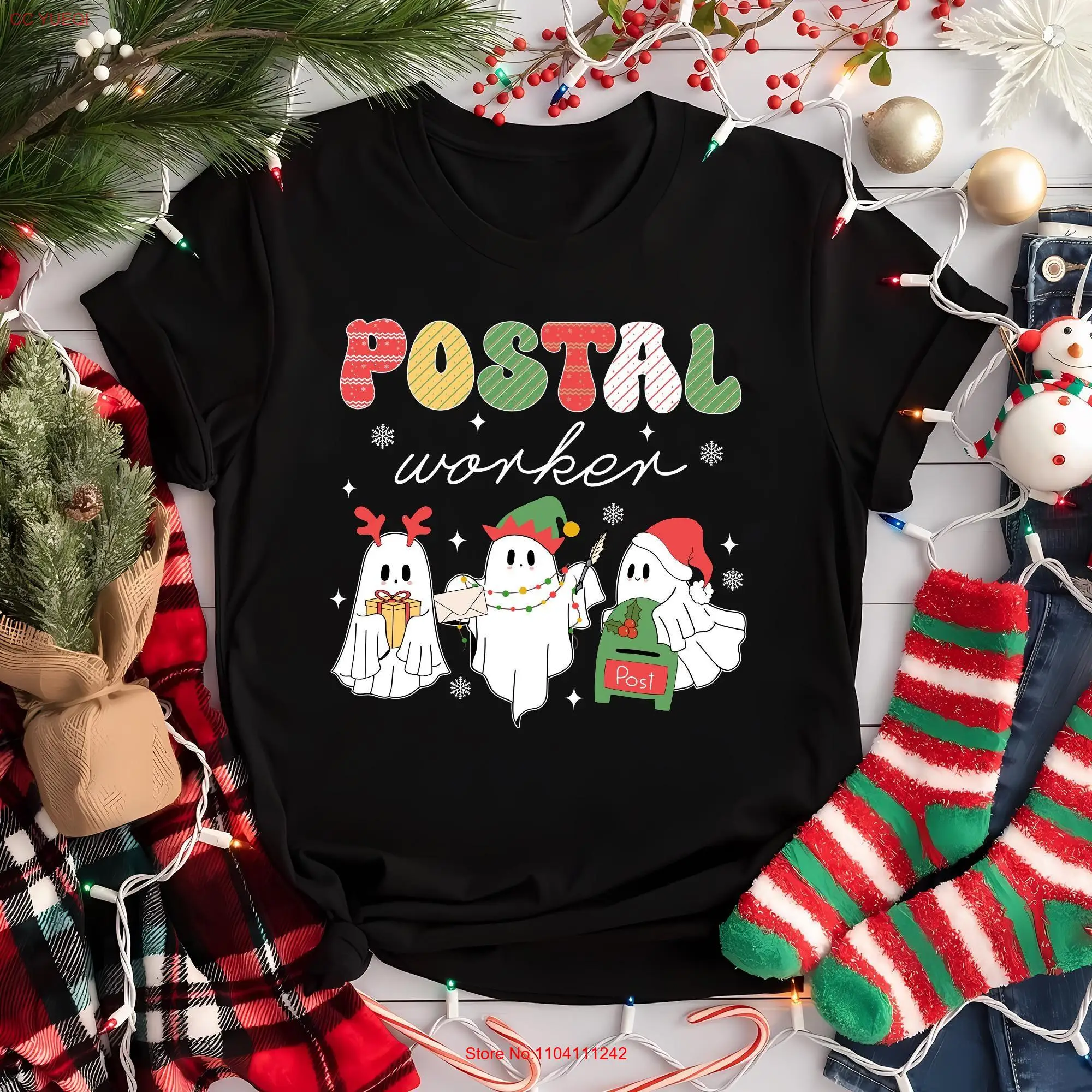 

Рождественская футболка Postal Worker GhosT с забавной почтой Lady Xmas для переноски с длинными или короткими рукавами