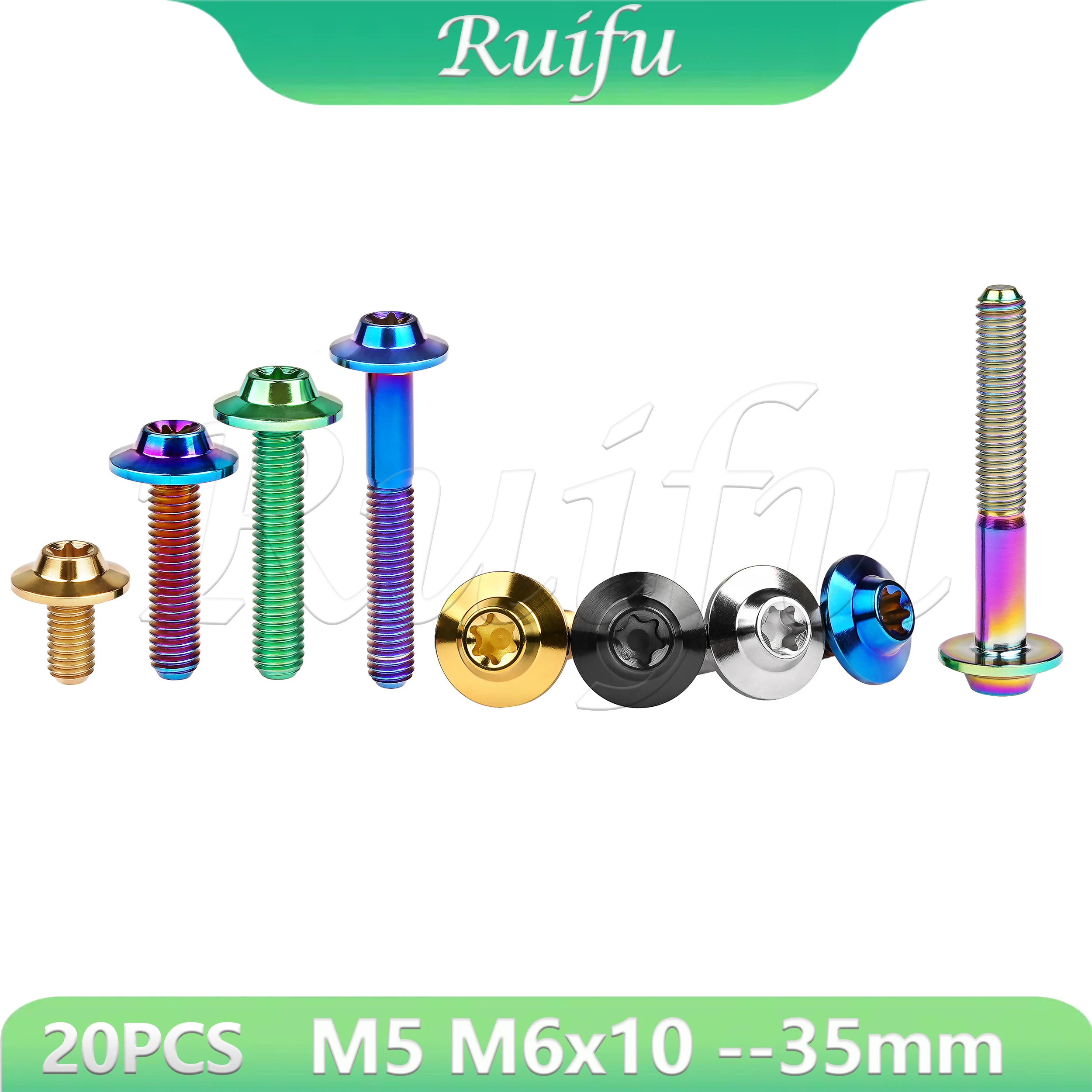 

Ruifu Titanium Bolt 20PCS M5 M6x10 /12/15/20/25/30/35mm Head Without Marking for Motorcycle Disc Brake Screws