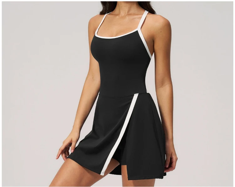 VITALINOVO Tenniskleid mit Eingebauten Shorts und BH Sportkleid für Damen Sommer Cut-Out Golf-Workout-Kleid mit Seitenschlitz – Detail 4