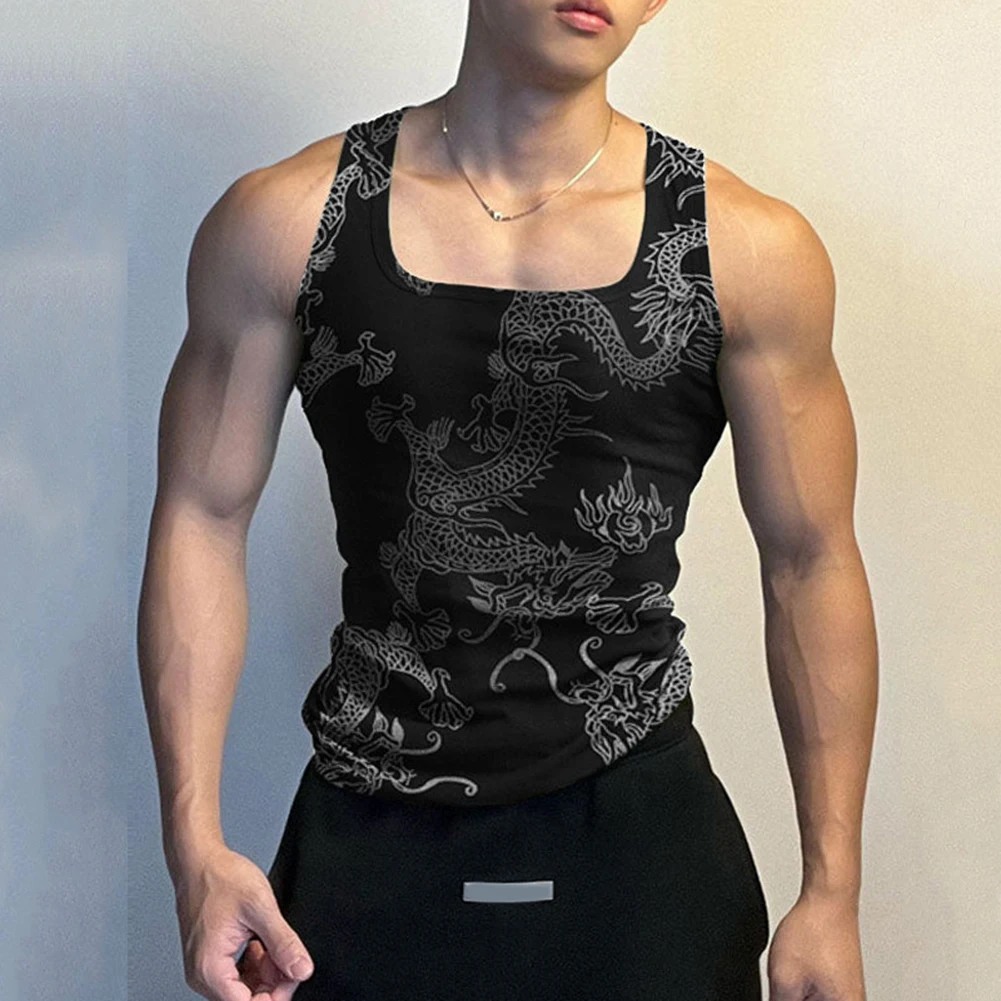 

Printed Vest Vest Regular Sleeveless Tank Tops Slight Stretch Streetwear Brand New Dragon Pattern Comfy Fashion