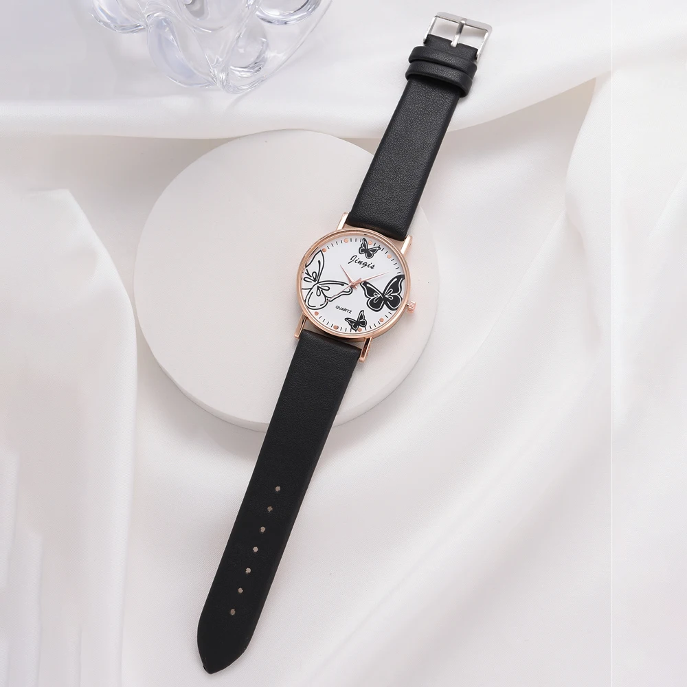 Hollow Butterfly Design Dial Ladies Watches Set Butterfly Necklace Earrings Bracelet Ring Women Fashion Simple Quartz WristWatch