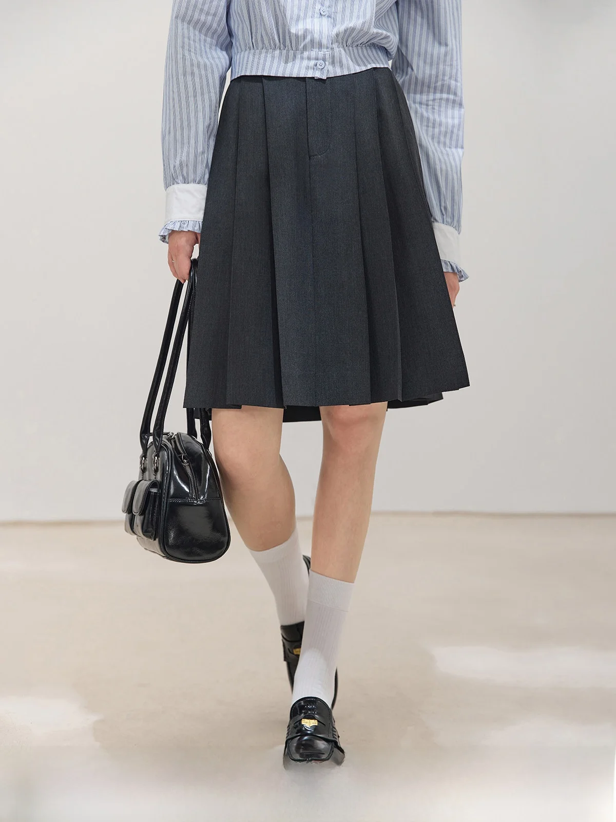 

Юбка миди А-силуэта с высокой талией Ele Bla для женщин, плиссированная, стройнящая, осенняя, модная, универсальная, для повседневной носки