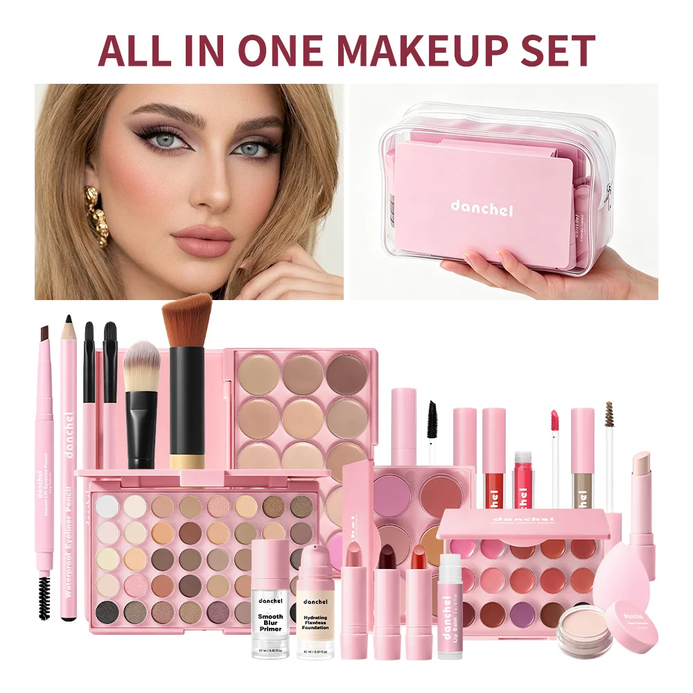 All In One Makeup Kit Makeup Set for Full Face Base Concealer Contour Highlight Blush Palette Eyebrow Pencil Eye Shadow Lip