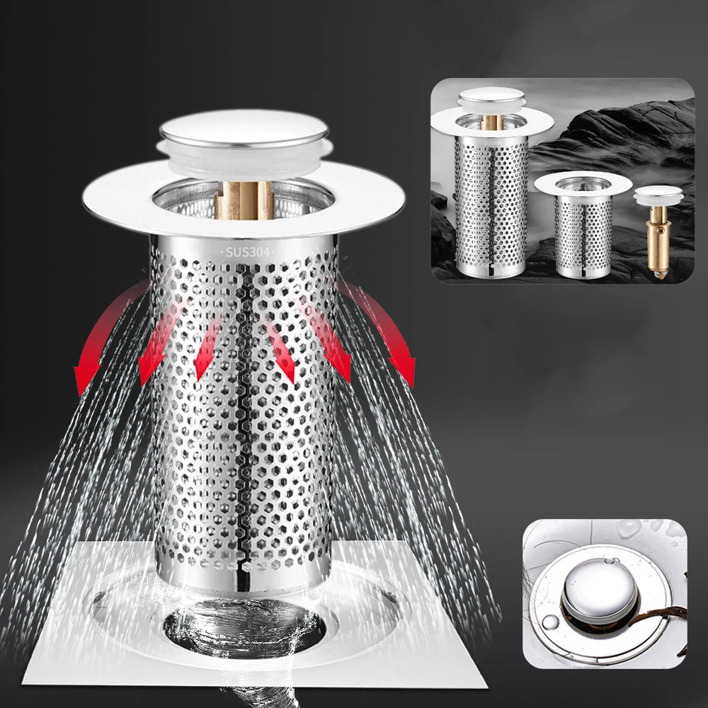 Stainless Steel Floor Drain Filter Pop-Up Drain Stopper Bathroom Sink Hair Catcher Shower Strainer Anti-clog Kitchen Accessories