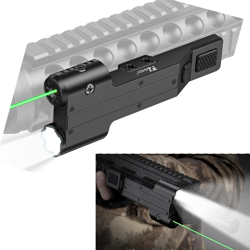 

EZshoot Tactical Flashlight 1600 Lumen Rifle Light Green Laser Combo USB Rechargeable Picatinny Rail Rifle Strobe Mode