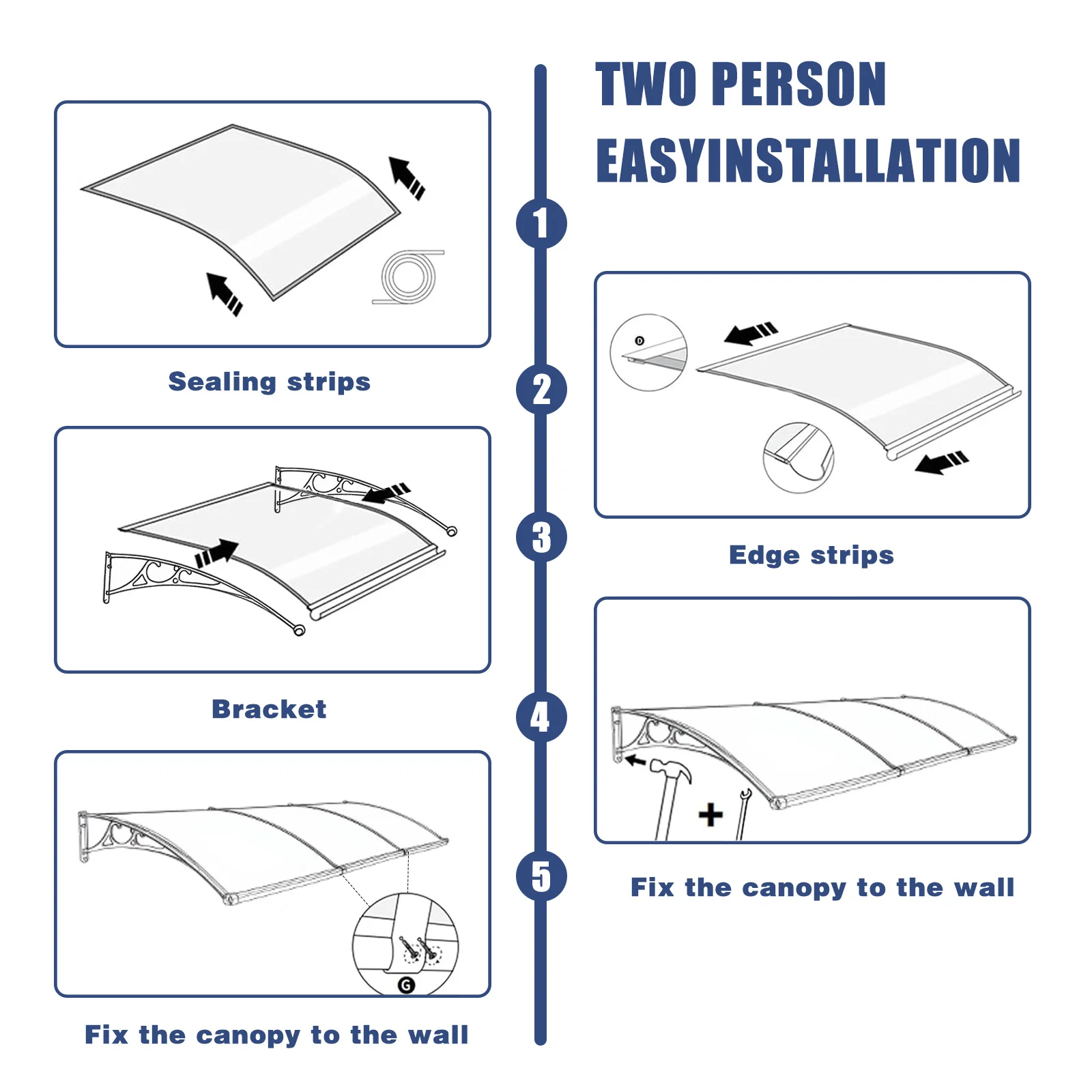 

Window Awnings with Aluminum Alloy Bracket House Overdoor Awnings Strong Load-Bearing Capacity for Rain Snow Sunlight Protection