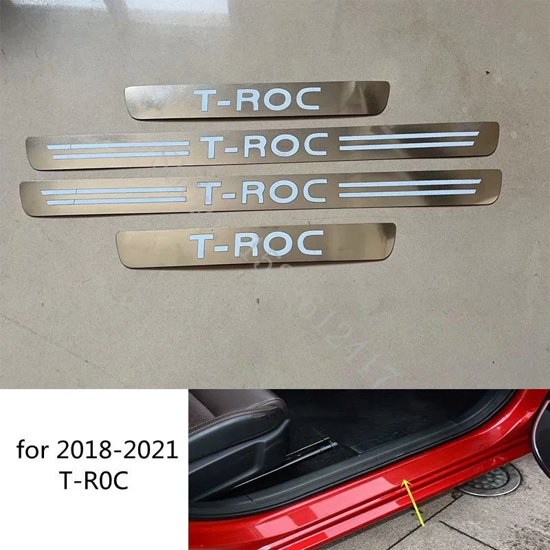 For VW VW/Volkswagen T-ROC TROC 2018-2024 Rear Door Bumper Protector sill plate Door sill scuff plates Sticker car Accessories