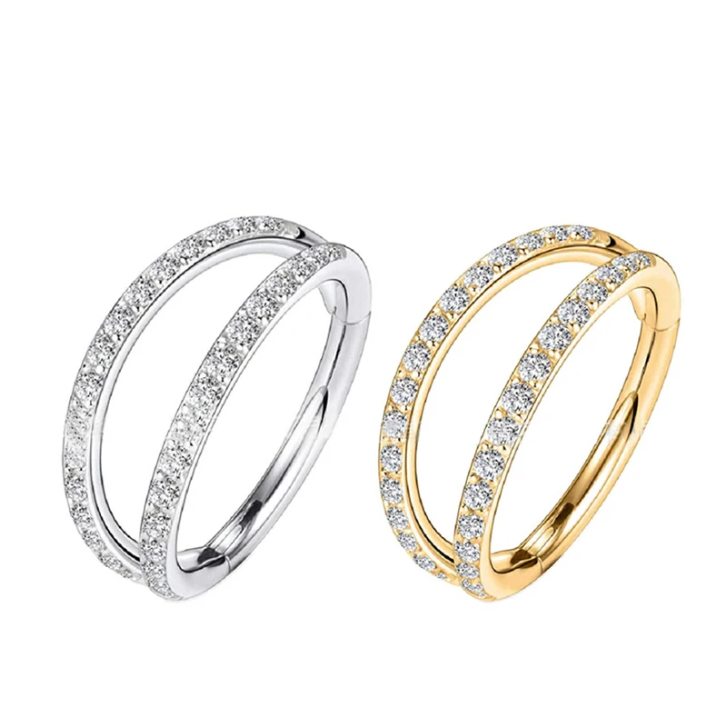 

EVISPOL 16G Double Nose Ring Clicker Cartilage Tragus Helix Daith Earrings Hoops Shiny CZ Hinged Segment Body Piercing Jewelry