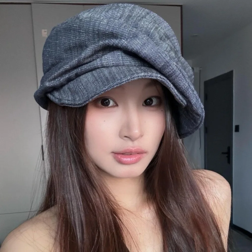 

Винтажный японский джинсовый берет Y2K, восьмиугольная кепка-газетчица, плиссированная шляпа художника, уличный стиль