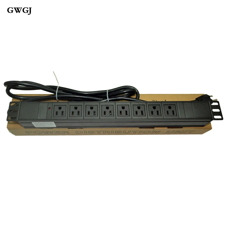 PDU Cabinet Power Socket 8 Bit American Standard 16A with Indicator Aluminum Alloy 1U 19 Inch Socket Terminal Block