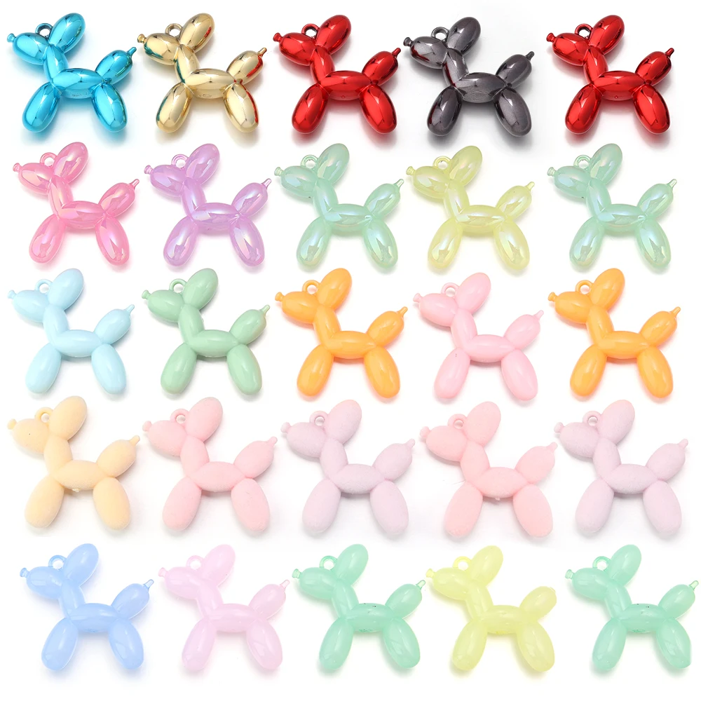 

5pcs/lot 46x50mm Multi-colors Fluffy Balloon Dog Acrylic Charms Pendants For DIY Bracelet Necklaces Jewelry Making Accessories