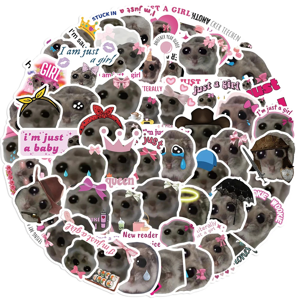 10/30/56pcs Kawaii Sad Hamster Meme Stickers Funny Cute Animals Decals Decoration Laptop Notebook Phone Case Waterproof Sticker