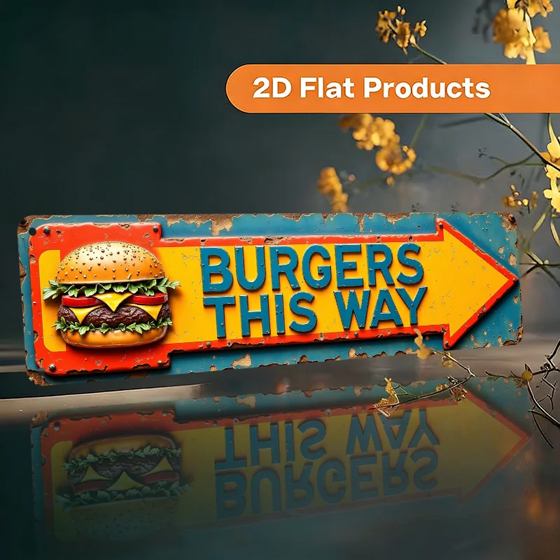 Retro American Diner Wall Sign - Distressed Vintage Hamburger Icon And Bold Lettering Decorative Board, Suitable for Cafes