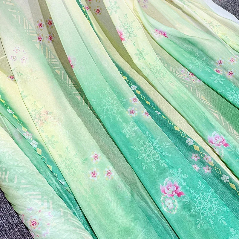 

Gradient Chiffon Fabric with Rainbow Christmas Flowers Print Perfect for Diy Hanfu Dresses Skirts Shirts and Sewing Projects