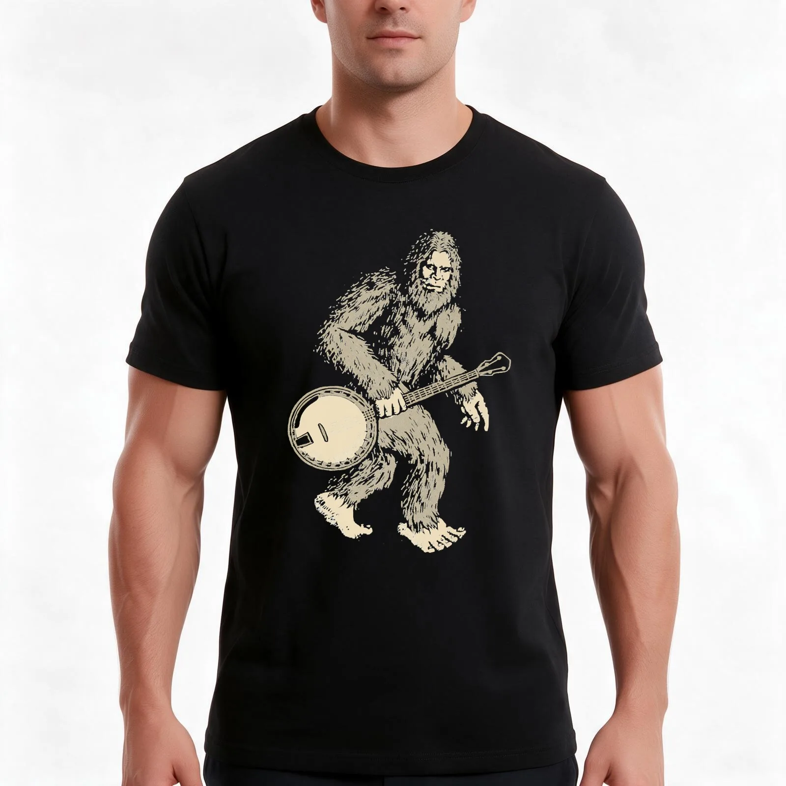 Grassquatch Vintage Bigfoot Bluegrass Banjo Music T-Shirt, Summer Casual Cotton Tee, Oversized Streetwear Tops, Unisex Men Women