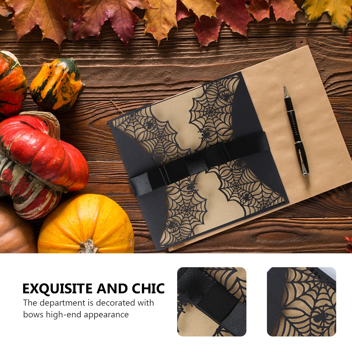 

10pcs Invitation Cards Envelopes Halloween Wedding Paper Fabric Theme Accessories