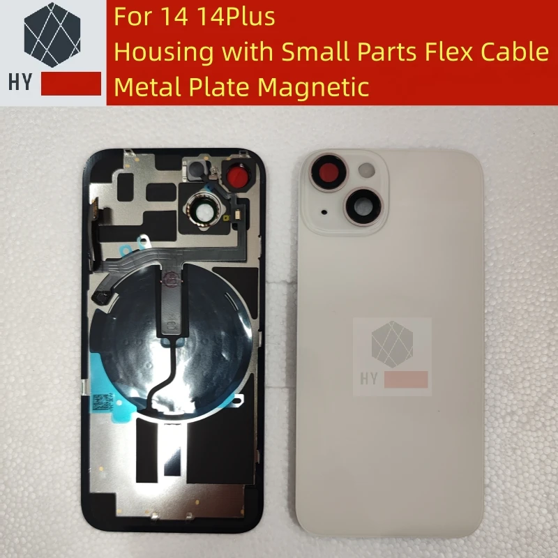 Back Battery Glass Cover For iPhone 14 14Plus Rear Case Door Housing with Small Parts Flex Cable Metal Plate Magnetic