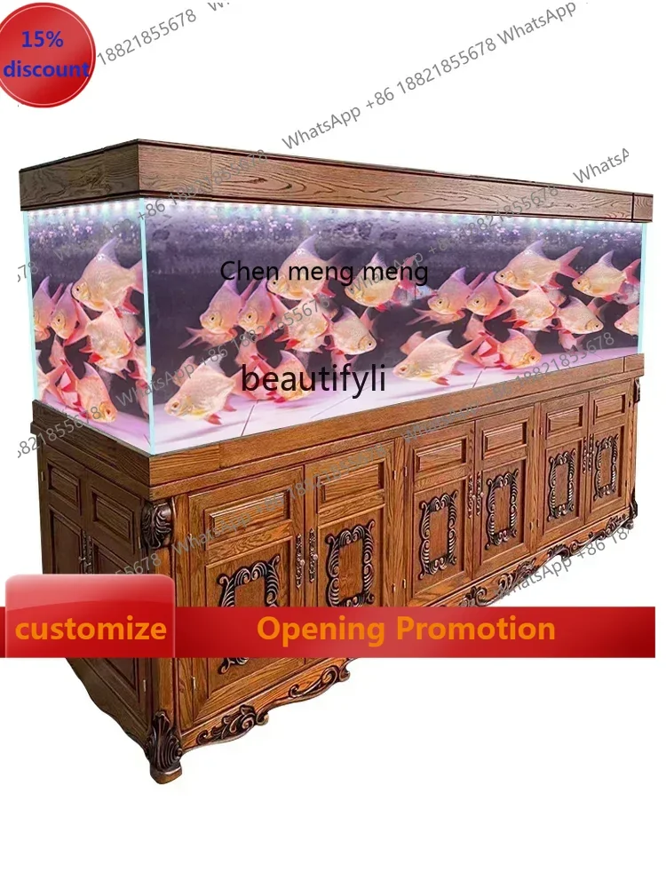 

ss7486 new styleSolid Wood Fish Tank Living Room Large Bottom Filter Padauk New Chinese Aquarium Super White Dragon Fish Tank