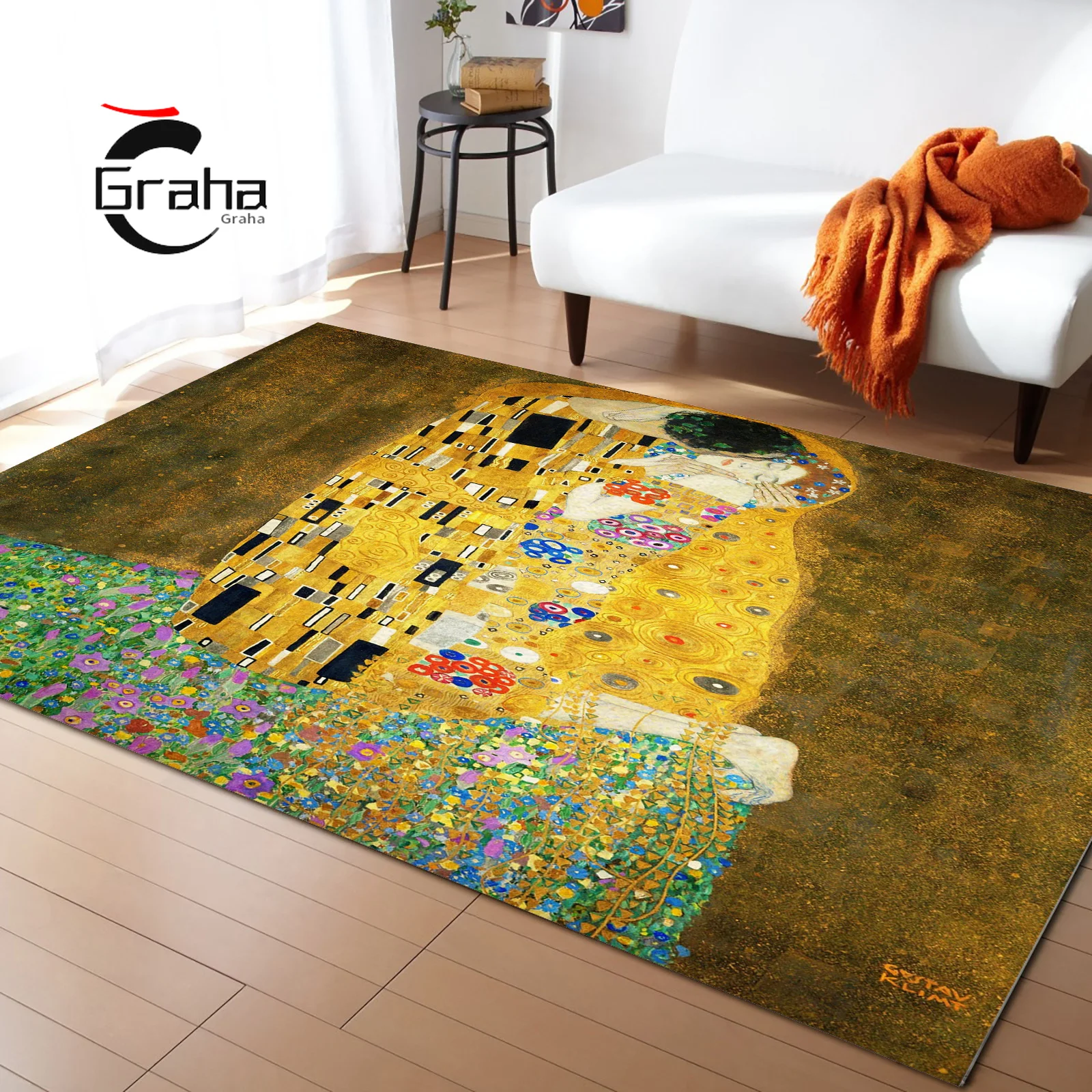 Gustav Klimt The Kiss Carpet for Home Living Room Bedroom Bedside Decor Large Area Rug Kids Room Crawl Mat