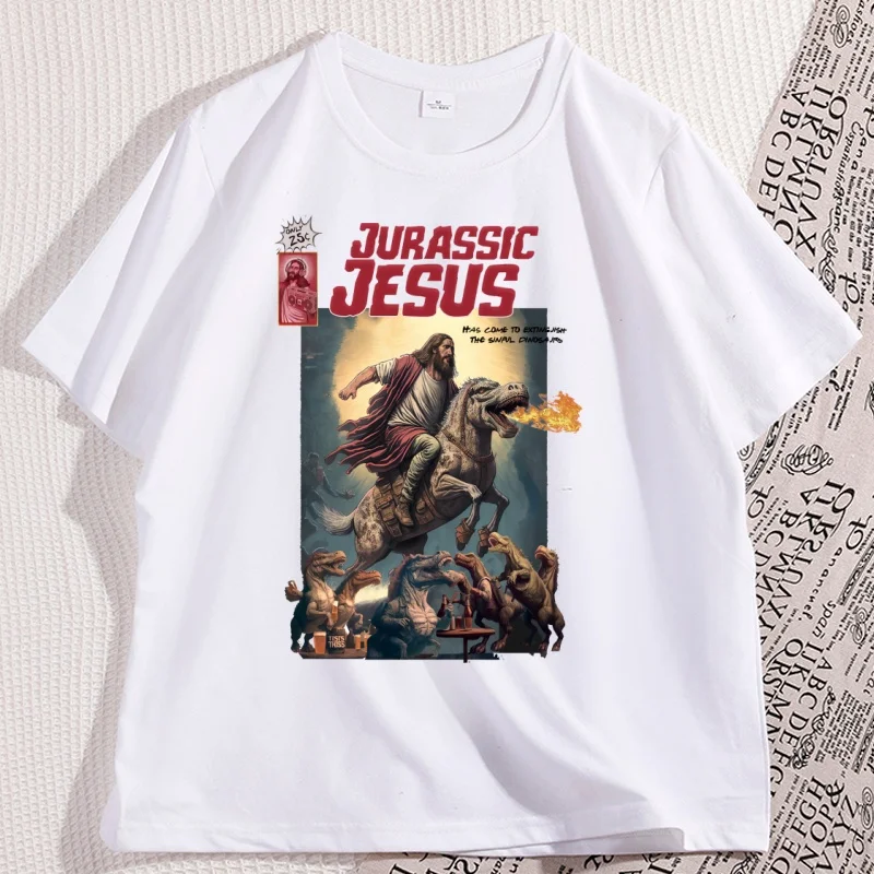 

Jesus Riding A Dinosaur T-shirts for Men Women Vintage 90s Graphic T Shirt Jesus Hand Drawn Tshirt T Rex Christian Easter Tee