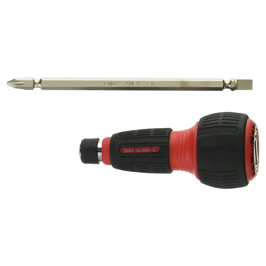 ANEX Ratchet Screwdriver Set Replaceable Ball Grip Quick Ball 60 Gears 135mm PH2 SL6 No. 395-D